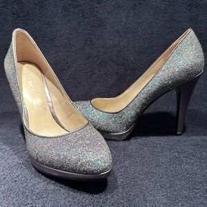 SEXY STILLETO HEELS - SILVERY RAINBOW GLITTER